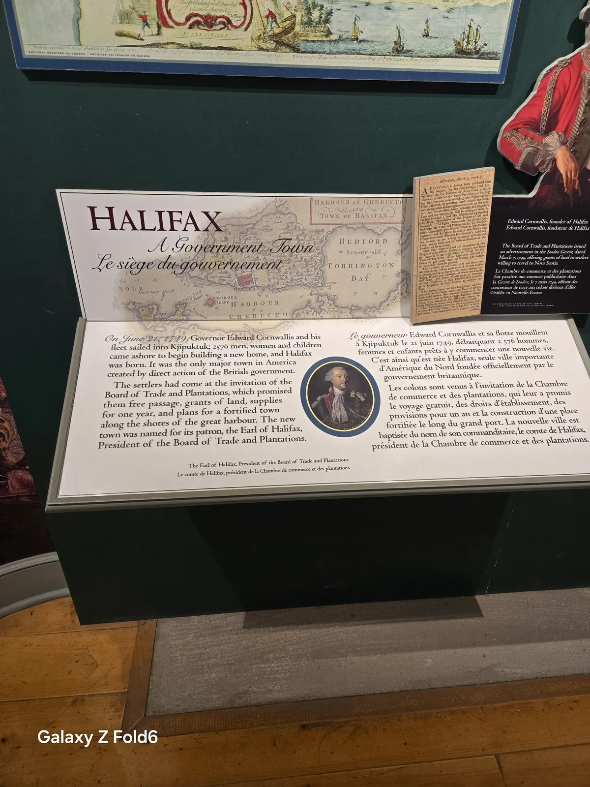 the cruise hq museum panel titled halifax a government town with a historic map