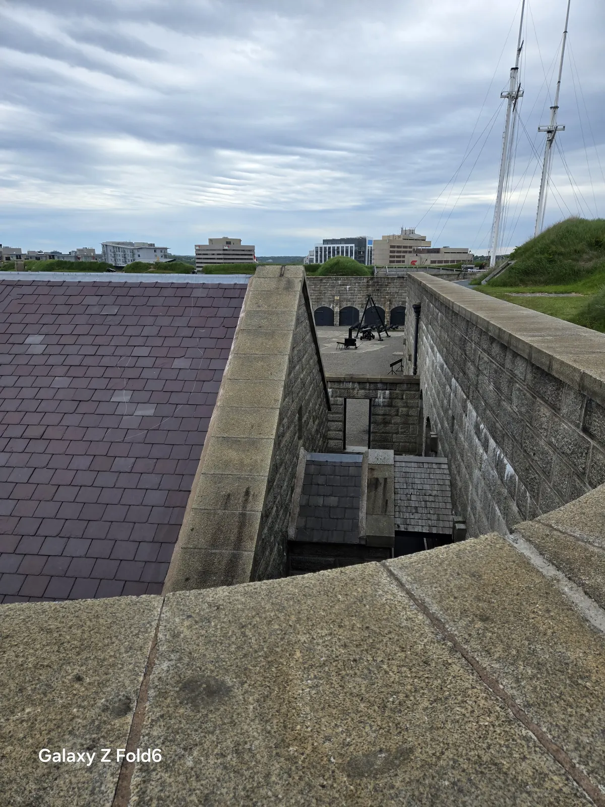 the cruise hq view from the fort walls over the stone defences toward downtown halifax