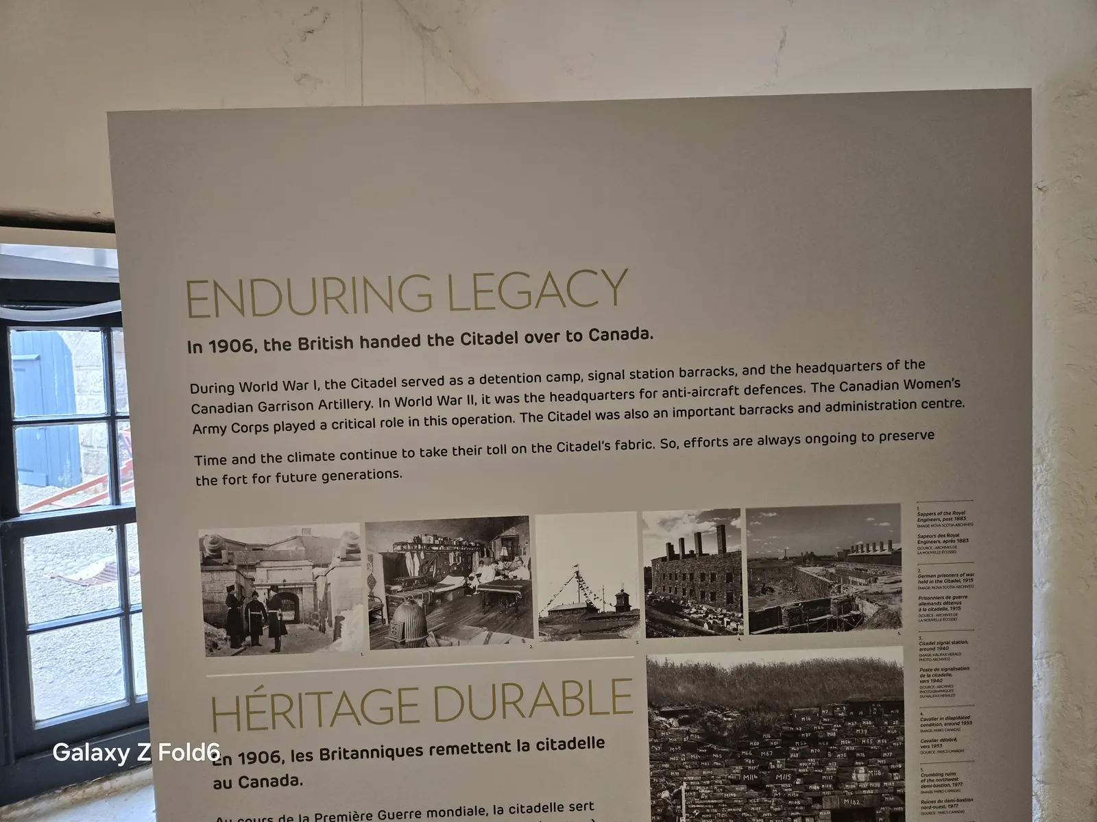 the cruise hq museum panel titled enduring legacy with historic photos at halifax citadel