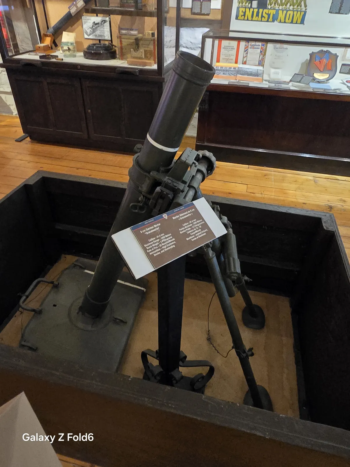the cruise hq a mortar on display in a wooden case at halifax citadel
