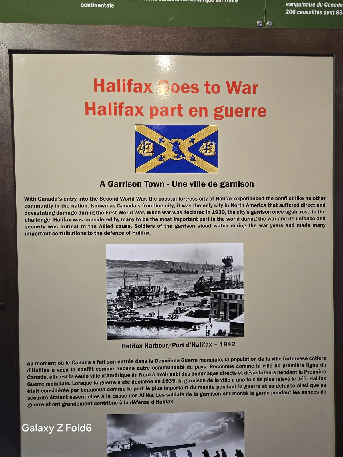 the cruise hq panel titled halifax goes to war with a 1942 photo of the harbour