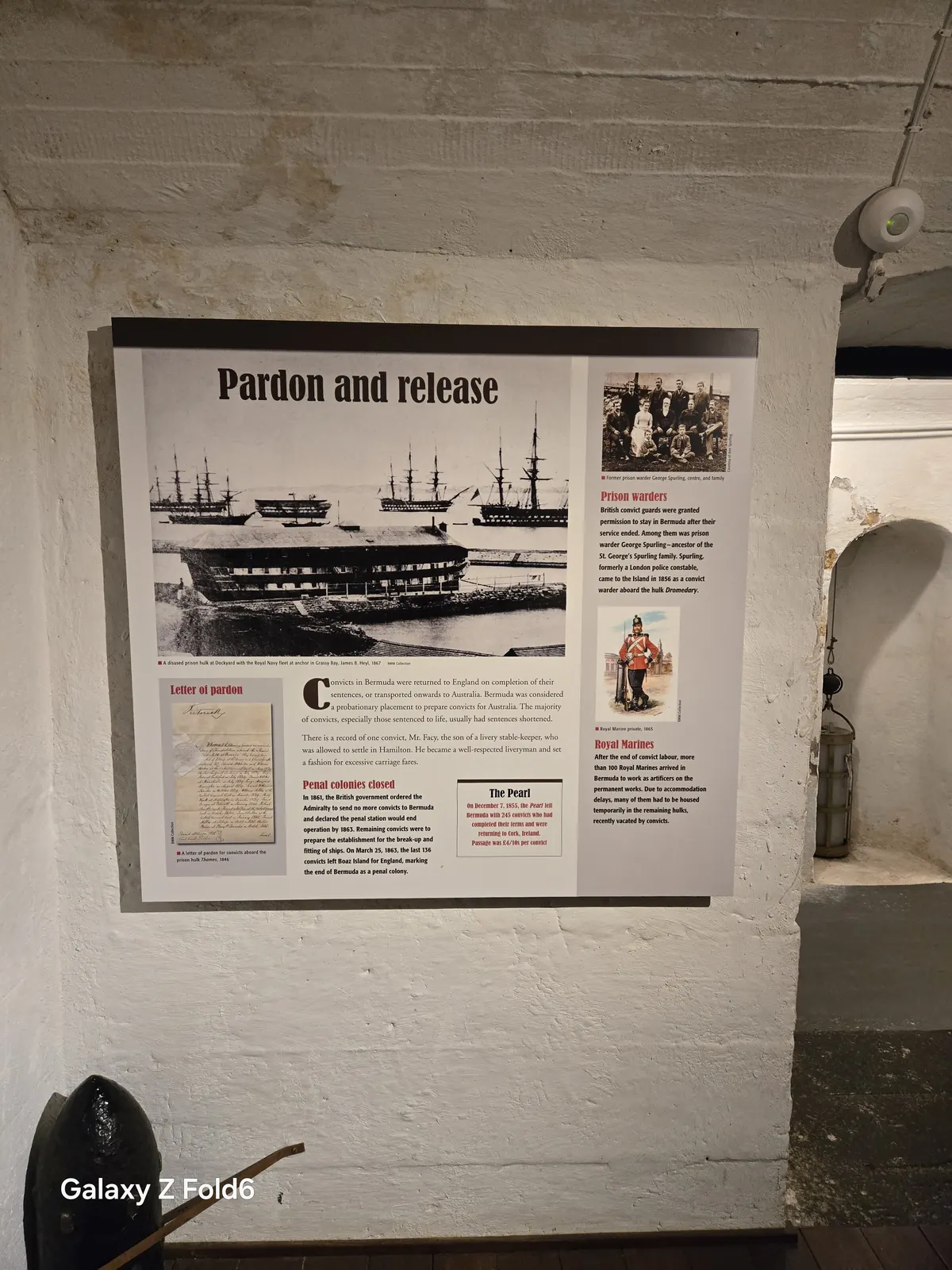 the cruise hq exhibit panel titled pardon and release with images of prison hulks at the national museum of bermuda